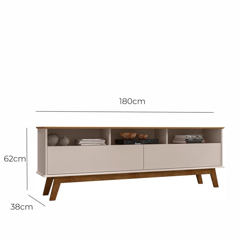 Rack para TV Até 65 Polegadas Ado com 1 Porta e Pés de madeira Babus - Cinamomo / Off White