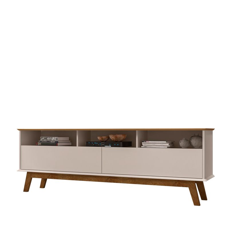 Rack para TV Até 65 Polegadas Ado com 1 Porta e Pés de madeira Babus - Cinamomo / Off White