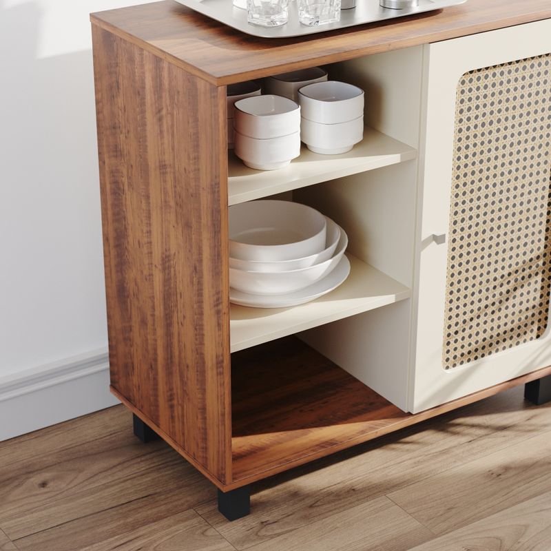 Aparador Buffet Sala Faenza 1 Porta e 6 Prateleiras - Pinho / Off White