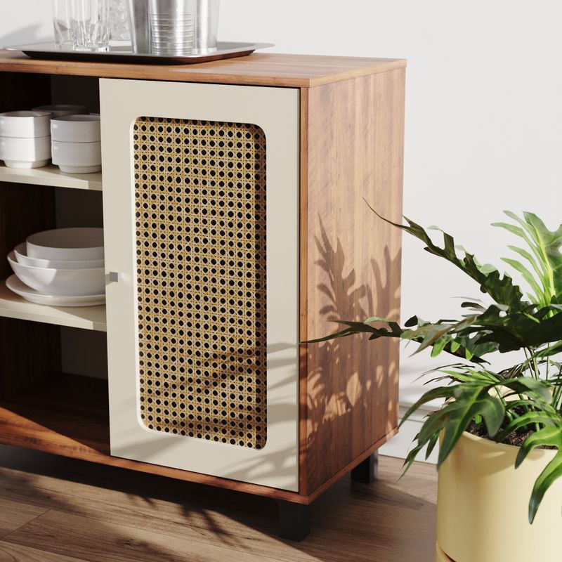 Aparador Buffet Sala Faenza 1 Porta e 6 Prateleiras - Pinho / Off White