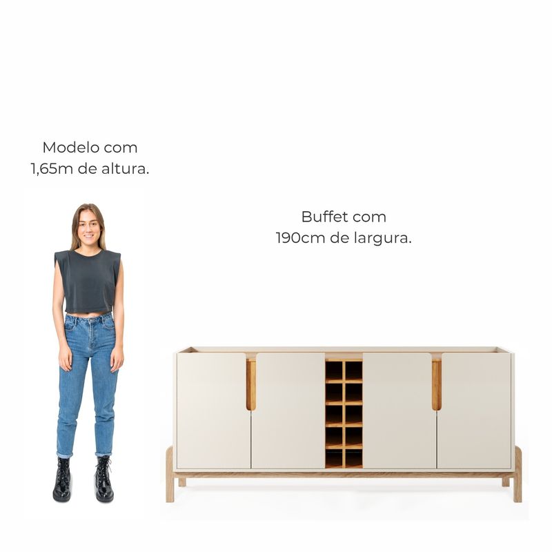 Aparador Buffet 4 Porta e Adega Canes Babus - Off White / Cedro