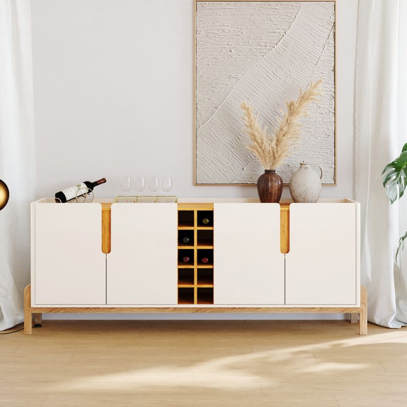 Aparador Buffet 4 Porta e Adega Canes Babus - Off White / Cedro