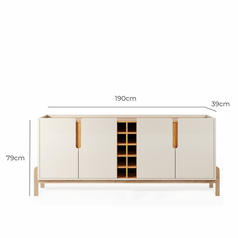 Aparador Buffet 4 Porta e Adega Canes Babus - Off White / Cedro
