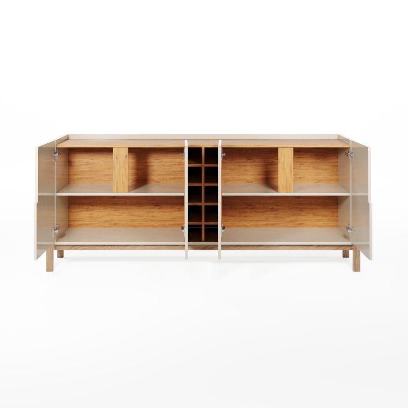 Aparador Buffet 4 Porta e Adega Canes Babus - Off White / Cedro