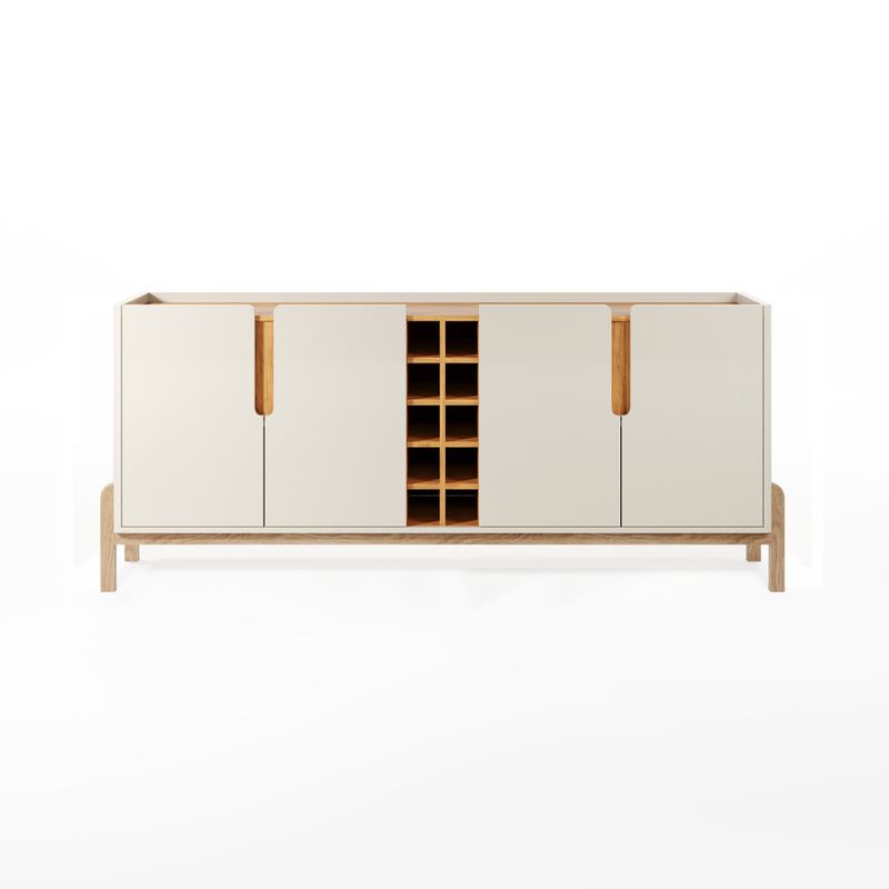 Aparador Buffet 4 Porta e Adega Canes Babus - Off White / Cedro