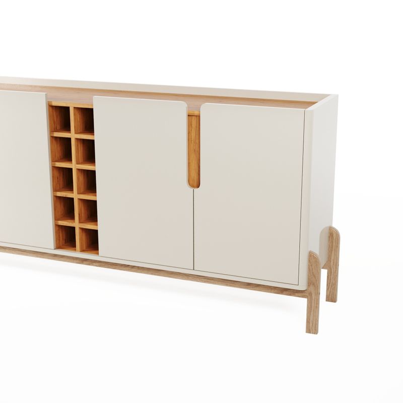 Aparador Buffet 4 Porta e Adega Canes Babus - Off White / Cedro