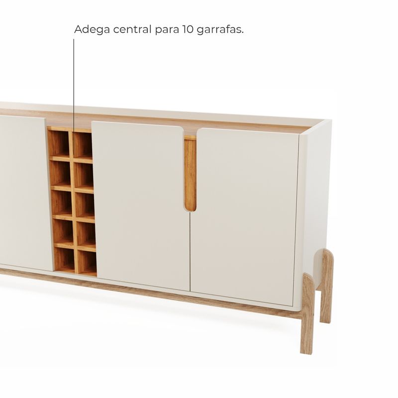 Aparador Buffet 4 Porta e Adega Canes Babus - Off White / Cedro