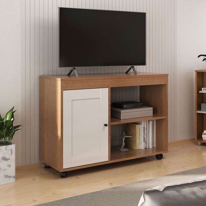 Rack Sala Tv 42 Sampa 2 Nichos Porta e Prateleiras Cinamomo/Off White