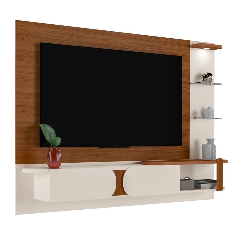 Painel Toronto Para TVs até 72 Pol. Cor Cedro C/off White