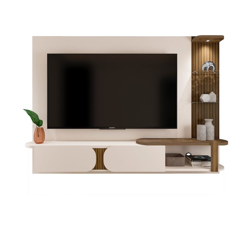 Painel Toronto Para TVs até 72 Pol. Cor Off White C/pinho Ripado