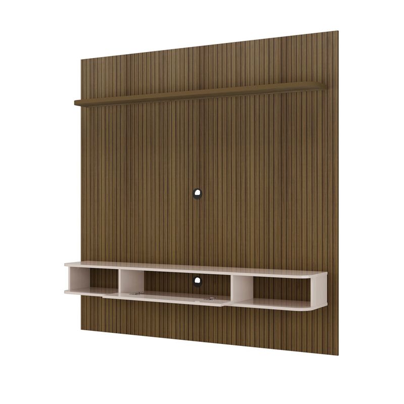 Painel Ripado Até 75 Polegadas Com Led 1 Porta 2 Nichos E Prateleira Belluno Artely Pinho/Off White