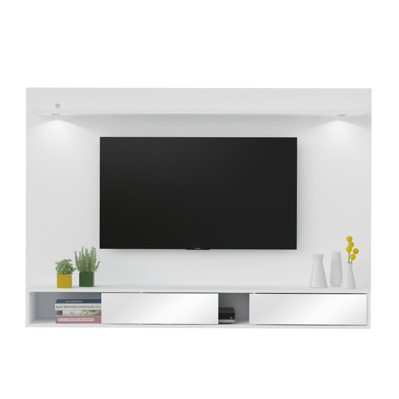 Painel para TV até 47 Polegadas 2 Portas com Espelho e LED Platinum Branco