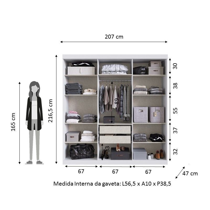 Guarda Roupas Casal Imola 6 Pt. 2 Gav. 1,80m Branco