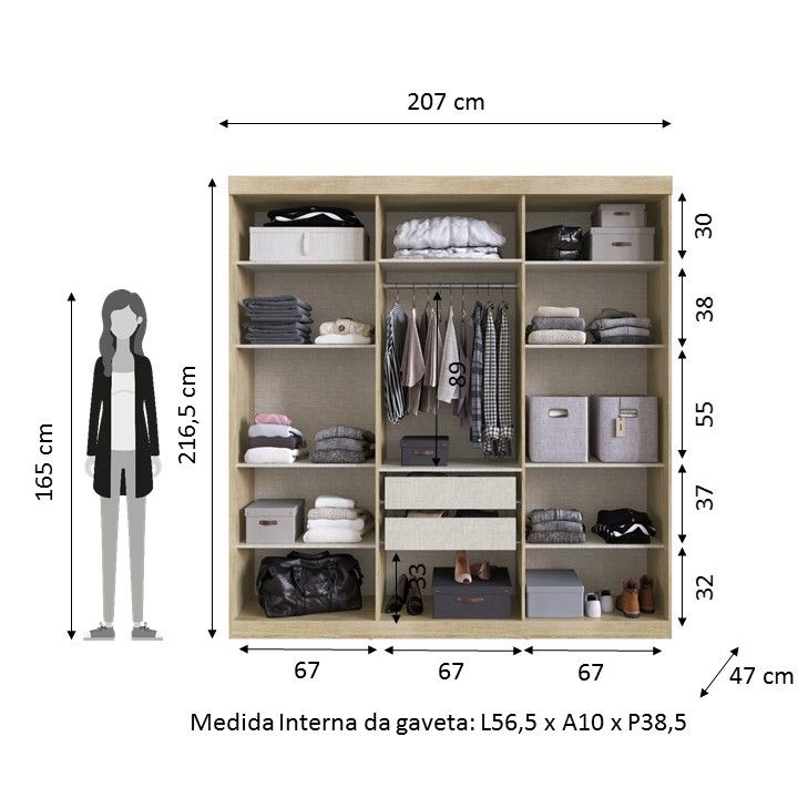 Guarda Roupas Casal Imola 6 Pt. 2 Gav. 1,80m - Cedro
