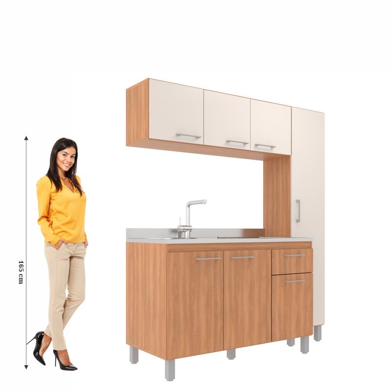 Cozinha Iara Modulada 3 Peças com Torre Quente Freijó/Off White