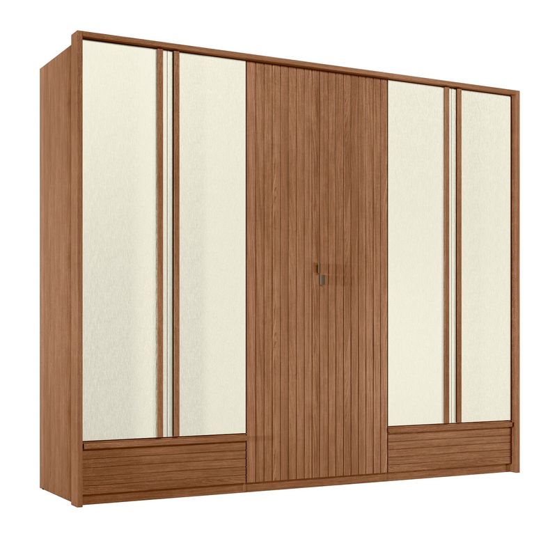 Guarda Roupa Casal 6 Portas 5 Gavetas Democrata - Jequitiba / Areia