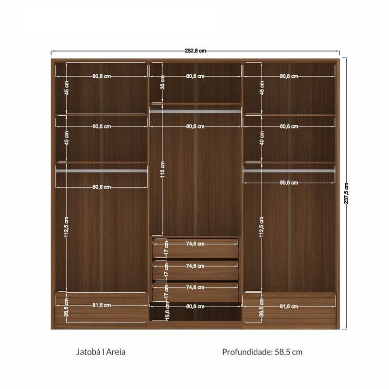 Guarda Roupa Casal 6 Portas 5 Gavetas Democrata - Jequitiba / Areia