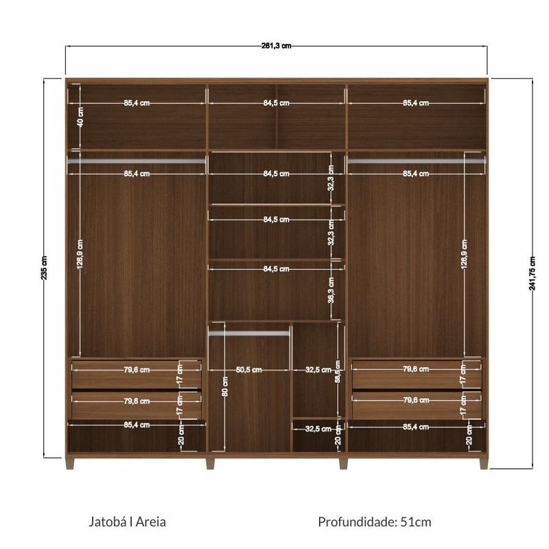 Guarda Roupa Casal com Pés 6 Portas 4 Gavetas Juriti - Jequitiba / Areia