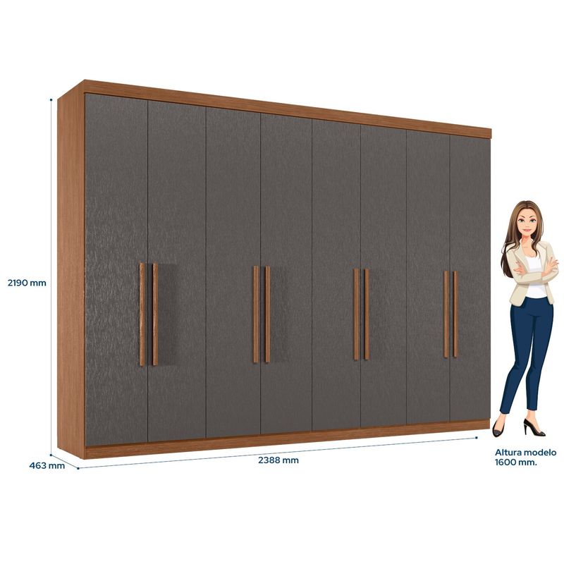 Guarda Roupa Casal 8 Portas 4 Gavetas Master New 8.4 - Jequitiba / Grafite