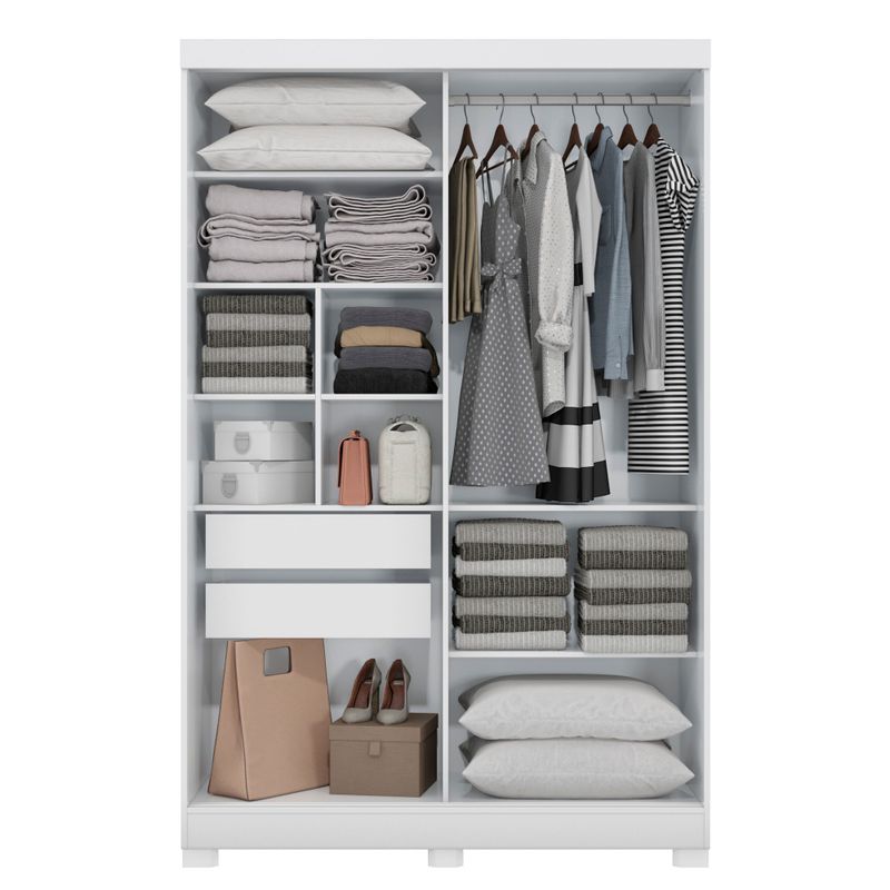 Guarda Roupas de Solteiro 2 portas de correr e 2 gavetas Málaga 143cm - Branco