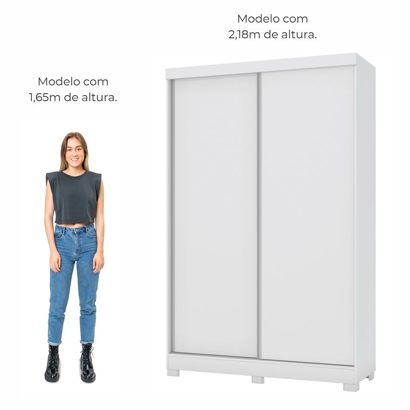 Guarda Roupas de Solteiro 2 portas de correr e 2 gavetas Málaga 143cm - Branco