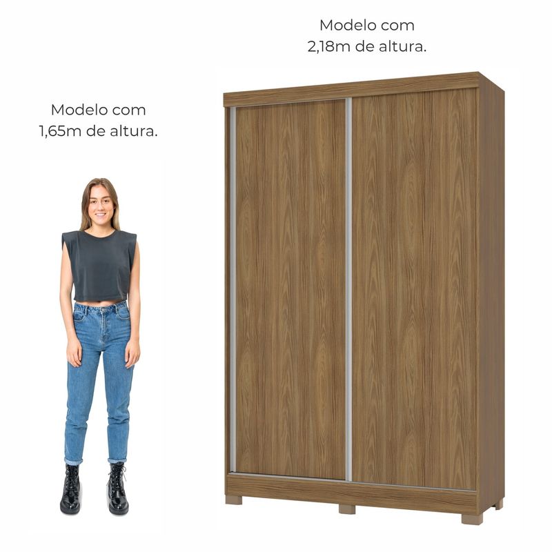 Guarda Roupas de Solteiro 2 portas de correr e 2 gavetas Málaga 143cm - Nogueira