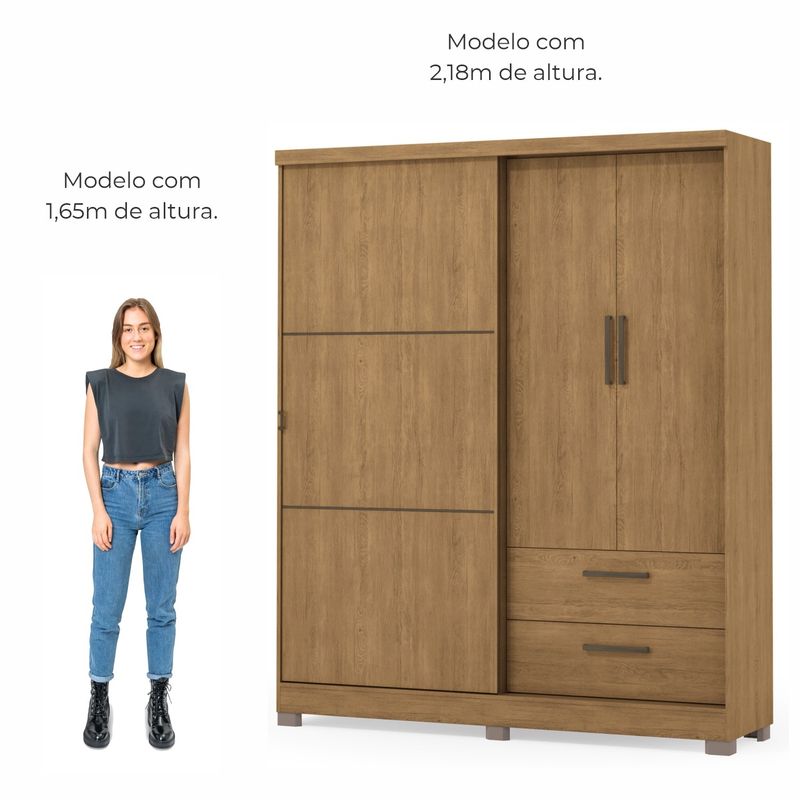 Guarda Roupas de Solteiro 3 Portas e 2 gavetas Bilbau - Freijó