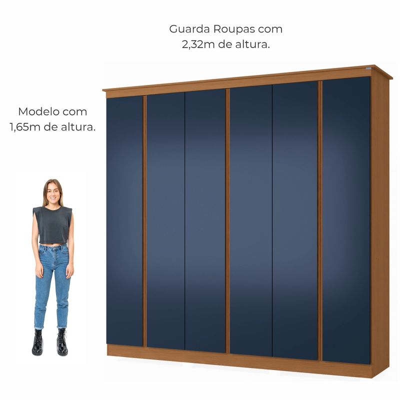 Guarda Roupas de Casal 6 portas e 3 gavetas Dubai - Canela / Azul Profundo