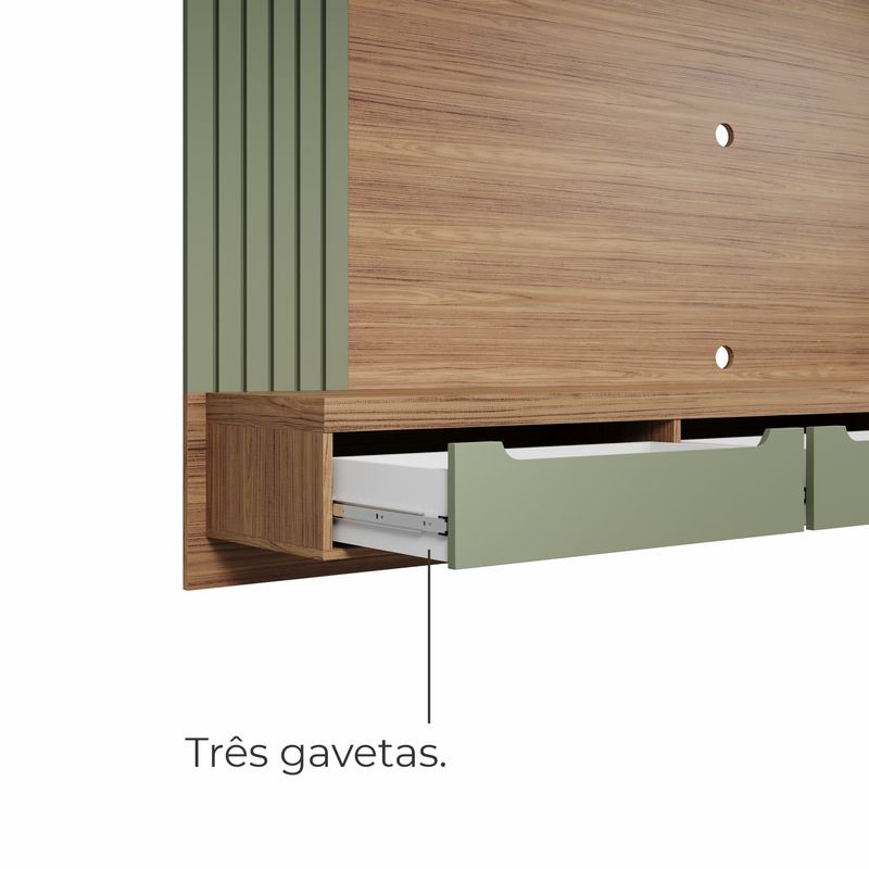 Painel Para Tv Até 75 Polegadas 3 Gavetas 1 Prateleira Com Ripado Copiapó - Carvalho/Menta
