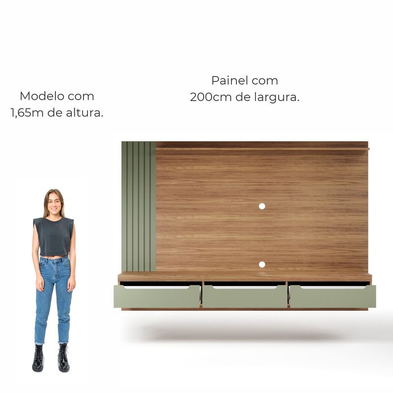 Painel Para Tv Até 75 Polegadas 3 Gavetas 1 Prateleira Com Ripado Copiapó - Carvalho/Menta