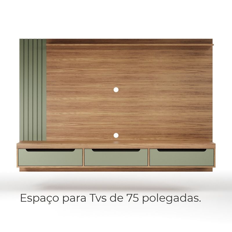 Painel Para Tv Até 75 Polegadas 3 Gavetas 1 Prateleira Com Ripado Copiapó - Carvalho/Menta