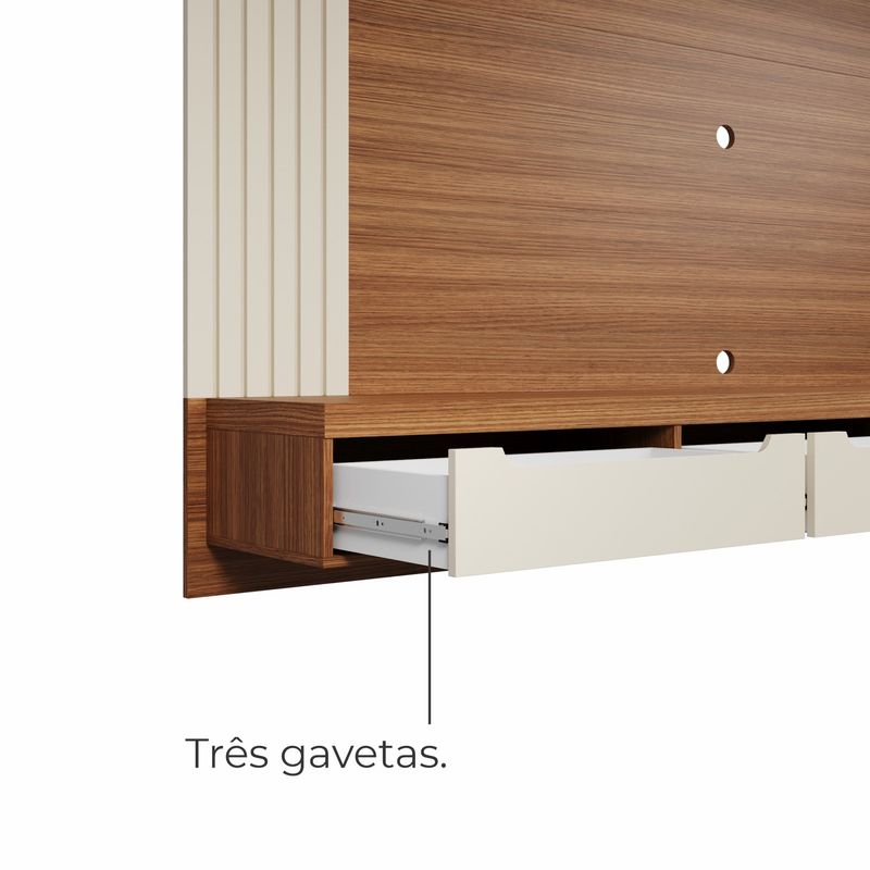 Painel Para Tv Até 75 Polegadas 3 Gavetas 1 Prateleira Com Ripado Copiapó - Cinamomo / Off White