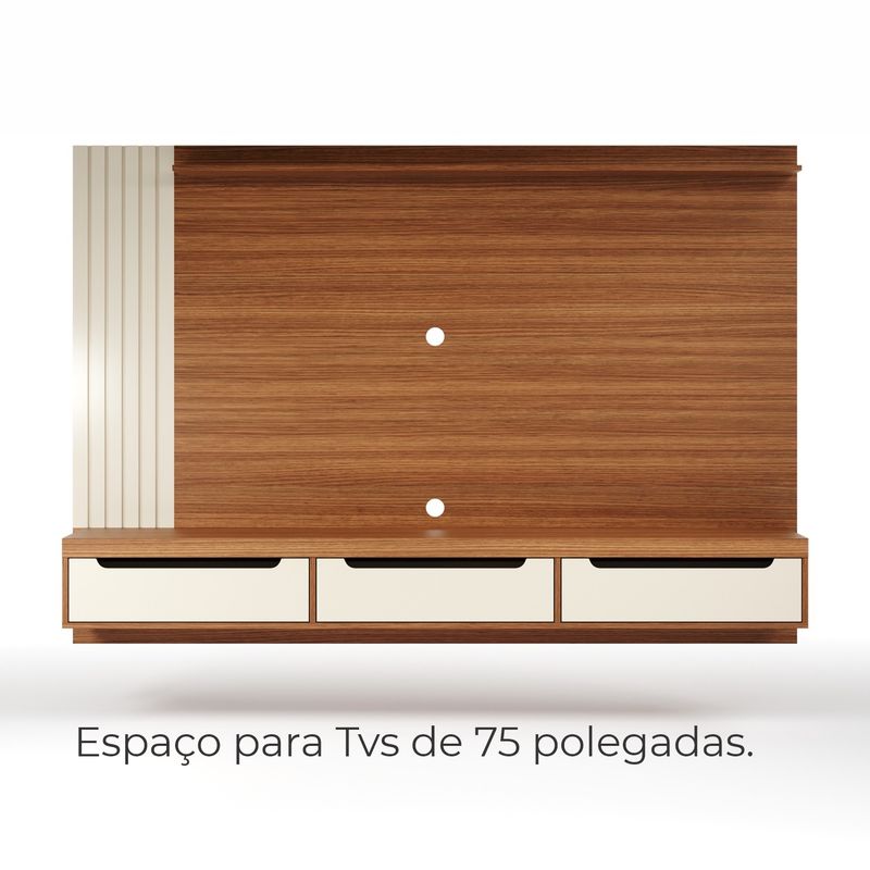 Painel Para Tv Até 75 Polegadas 3 Gavetas 1 Prateleira Com Ripado Copiapó - Cinamomo / Off White