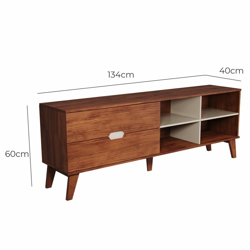 Rack Bancada Seul para Tv 75 com 2 Gavetas - Cedro / Off white