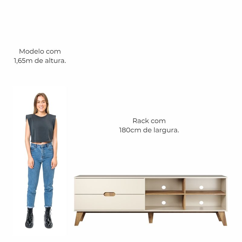 Rack Bancada Seul para Tv 75 com 2 Gavetas - Off White / Pinho