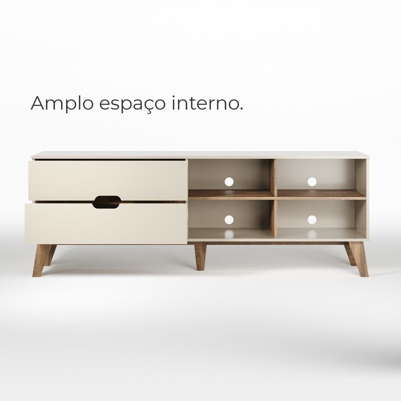 Rack Bancada Seul para Tv 75 com 2 Gavetas - Off White / Pinho