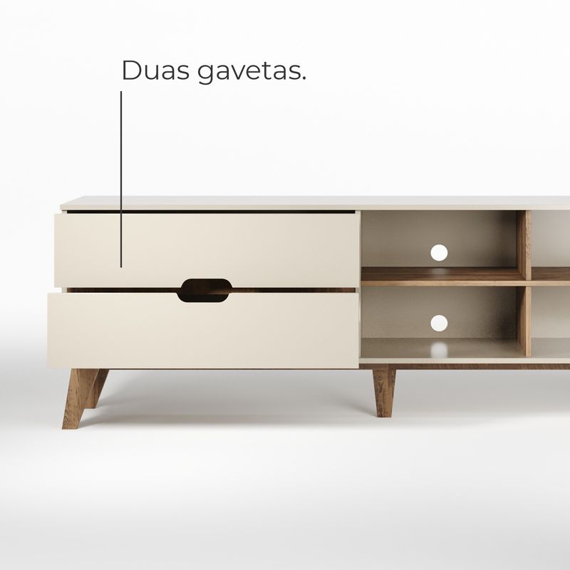 Rack Bancada Seul para Tv 75 com 2 Gavetas - Off White / Pinho