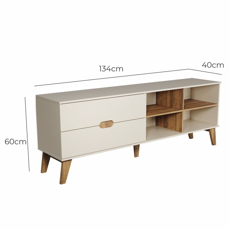 Rack Bancada Seul para Tv 75 com 2 Gavetas - Off White / Pinho