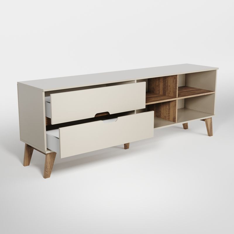 Rack Bancada Seul para Tv 75 com 2 Gavetas - Off White / Pinho