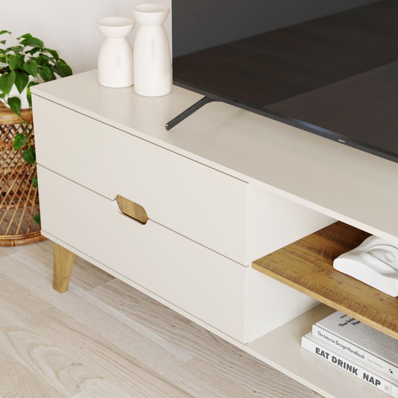 Rack Bancada Seul para Tv 75 com 2 Gavetas - Off White / Pinho