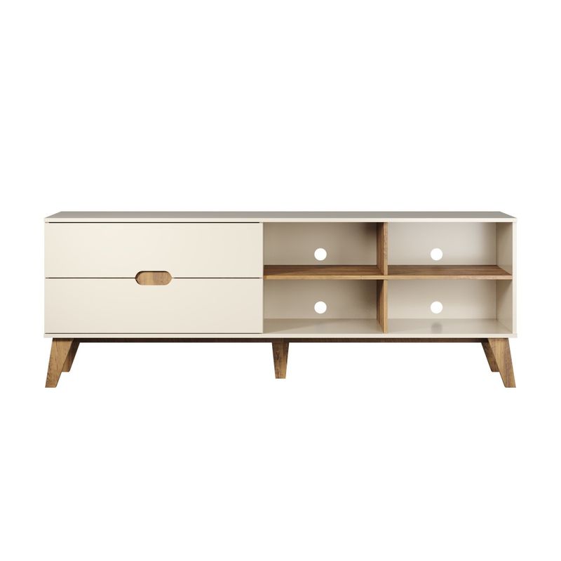 Rack Bancada Seul para Tv 75 com 2 Gavetas - Off White / Pinho