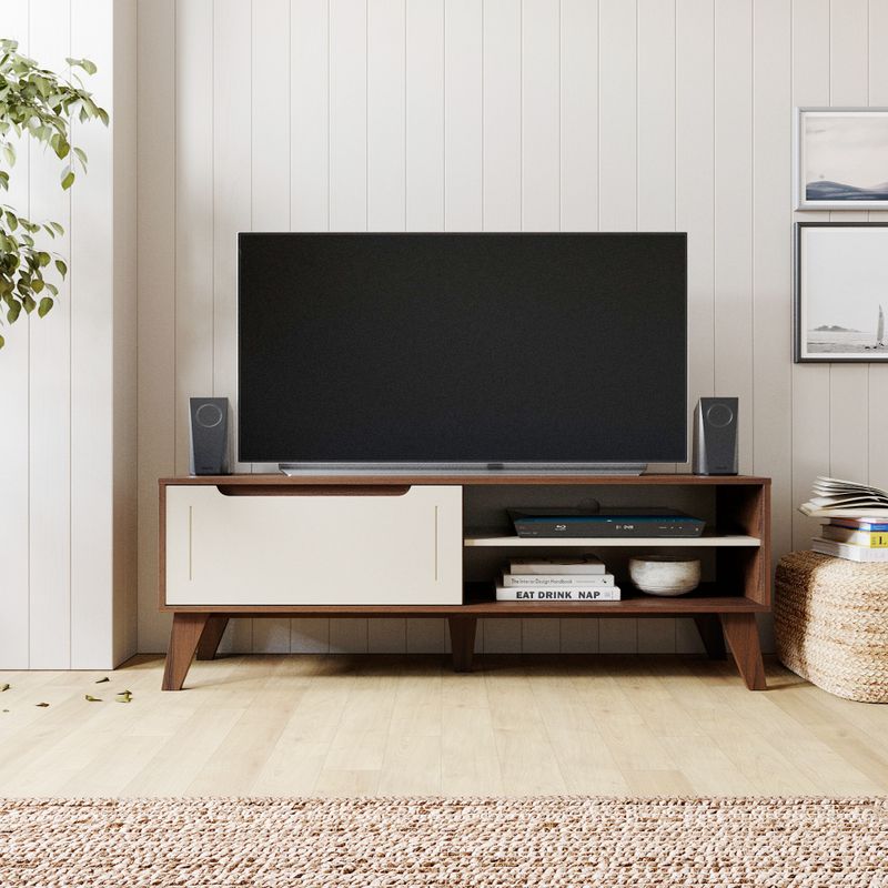 Rack para TV até 60 Pol com 1 porta Arica - Amêndoa/Off White