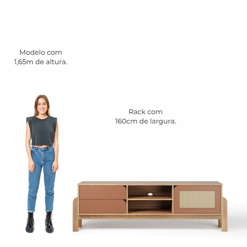 Rack Bancada Para Tv Até 60 Polegadas 1 Porta 2 Gavetas 2 Nichos Iquique - Carvalho/Terracota