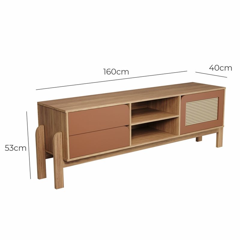 Rack Bancada Para Tv Até 60 Polegadas 1 Porta 2 Gavetas 2 Nichos Iquique - Carvalho/Terracota