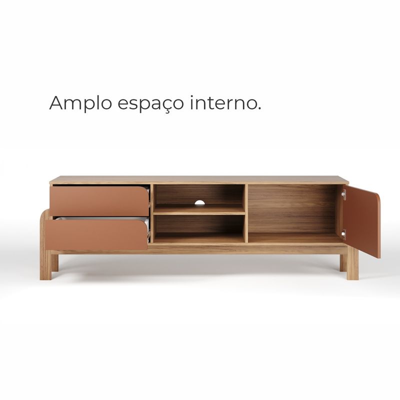 Rack Bancada Para Tv Até 60 Polegadas 1 Porta 2 Gavetas 2 Nichos Iquique - Carvalho/Terracota