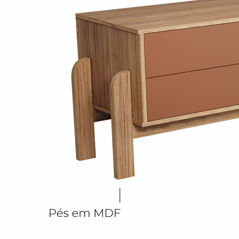Rack Bancada Para Tv Até 60 Polegadas 1 Porta 2 Gavetas 2 Nichos Iquique - Carvalho/Terracota