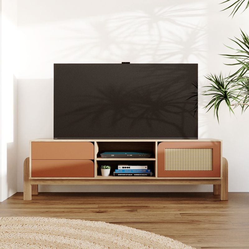 Rack Bancada Para Tv Até 60 Polegadas 1 Porta 2 Gavetas 2 Nichos Iquique - Carvalho/Terracota