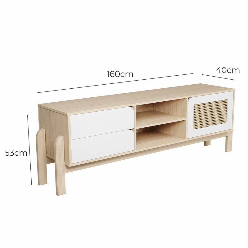 Rack Bancada Para Tv Até 60 Polegadas 1 Porta 2 Gavetas 2 Nichos Iquique - Naturale / Branco