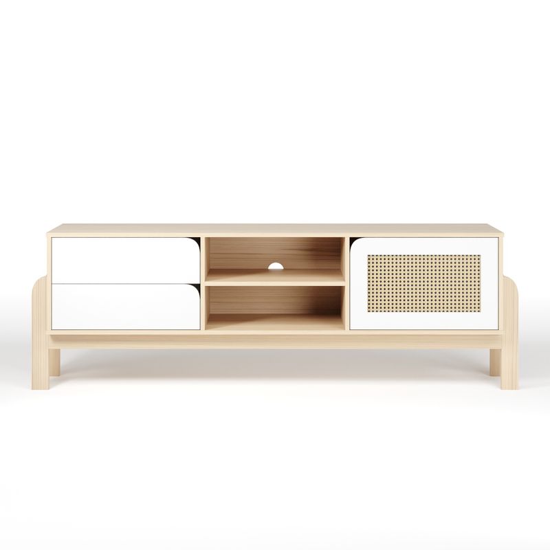 Rack Bancada Para Tv Até 60 Polegadas 1 Porta 2 Gavetas 2 Nichos Iquique - Naturale / Branco