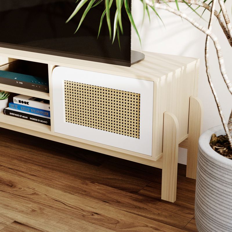Rack Bancada Para Tv Até 60 Polegadas 1 Porta 2 Gavetas 2 Nichos Iquique - Naturale / Branco